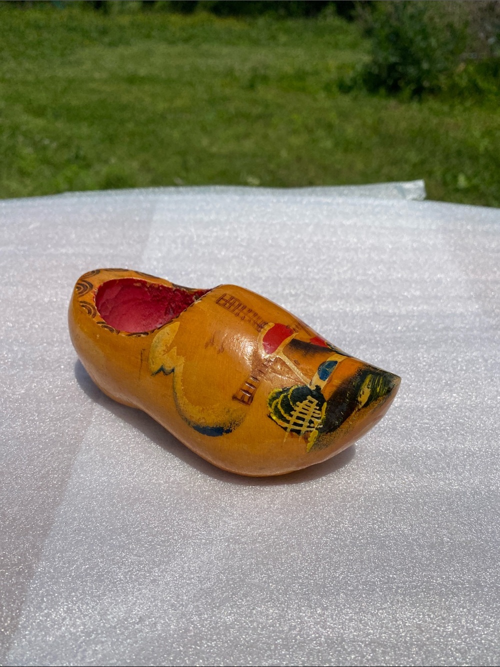 VTG Authentic Mini Dutch Holland Wooden Clog Shoe Natural Wood Windmill 2" X 5"